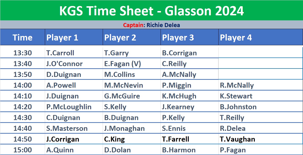 Tee Times for Glasson 2024
.